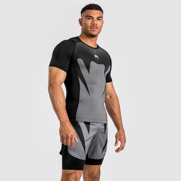 Photo2: VENUM Rashguard ATTACKShort Sleeve Black/Gray (2)