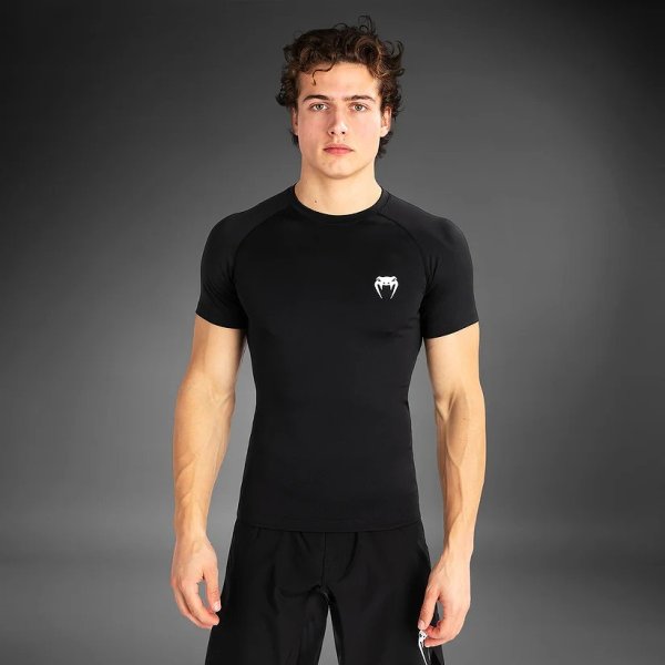Photo1: VENUM Rashguard CONTENDER Short Sleeve Black/White (1)