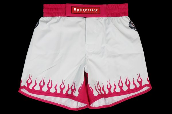 Photo4: BULL TERRIER Fight Shorts SHORT FIRE White/Pink (4)