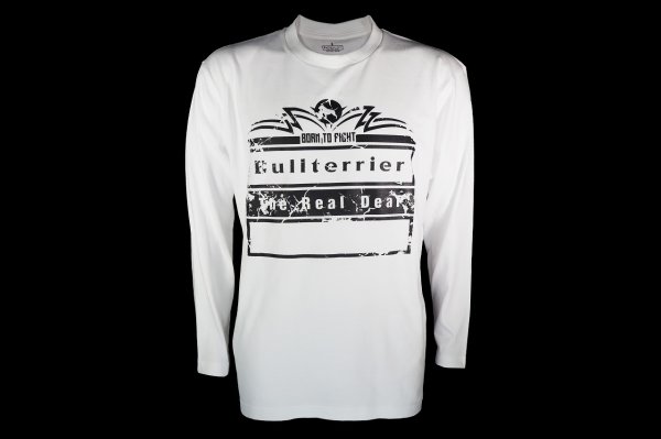 Photo4: BULL TERRIER Long Sleeve T-Shirts BORN TO FIGHT White (4)