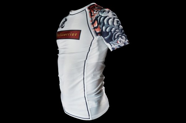 Photo2: BULL TERRIER Rash Guard TORAH Short Sleeve White (2)