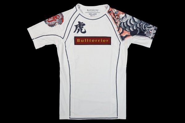 Photo4: BULL TERRIER Rash Guard TORAH Short Sleeve White (4)