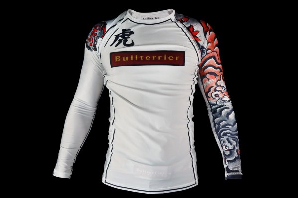 Photo1: BULL TERRIER Rash Guard TORAH Long Sleeve White (1)