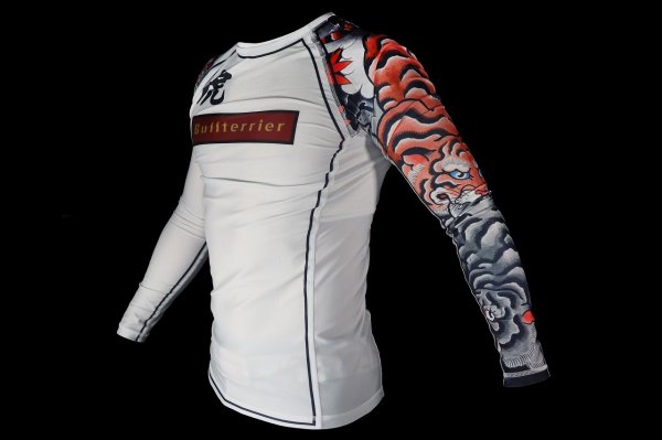 Photo2: BULL TERRIER Rash Guard TORAH Long Sleeve White (2)