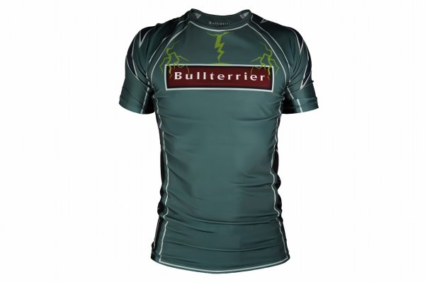 Photo1: BULL TERRIER Rash Guard LIGHTNING Short Sleeve Steel Green (1)