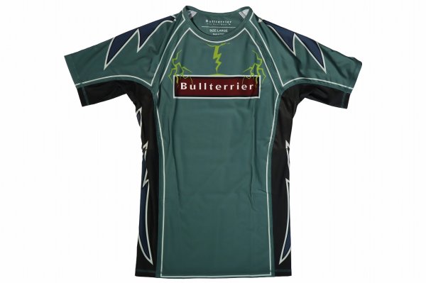 Photo4: BULL TERRIER Rash Guard LIGHTNING Short Sleeve Steel Green (4)