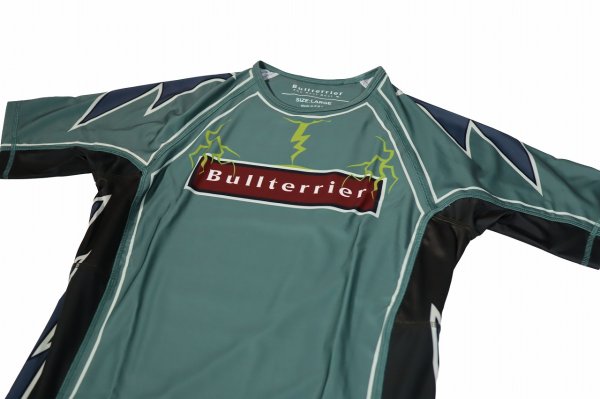 Photo6: BULL TERRIER Rash Guard LIGHTNING Short Sleeve Steel Green (6)
