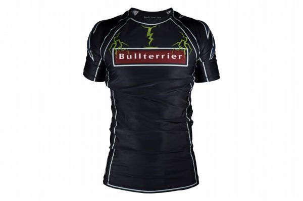 Photo1: BULL TERRIER Rash Guard LIGHTNING Short Sleeve Black (1)