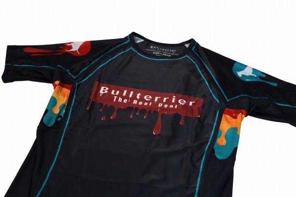 Photo6: BULL TERRIER Rash Guard PAINT Short Sleeve Black (6)