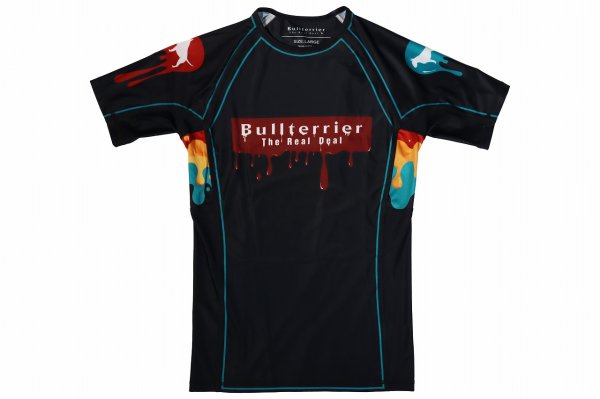 Photo4: BULL TERRIER Rash Guard PAINT Short Sleeve Black (4)
