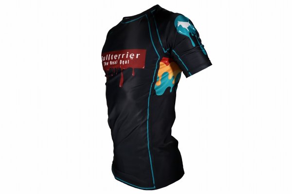 Photo2: BULL TERRIER Rash Guard PAINT Short Sleeve Black (2)