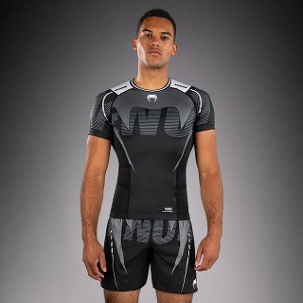 Photo1: VENUM Rashguard Adrenaline Short Sleeve Black/Silver Gray (1)