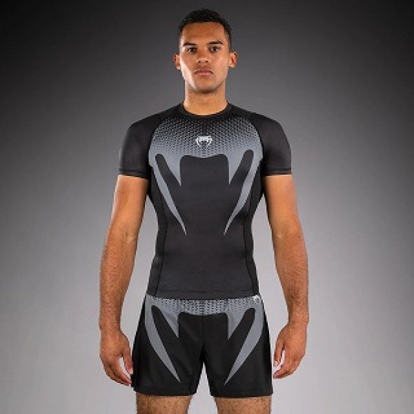 Photo1: VENUM Rashguard NOGI 2.0 Short Sleeve Black/Silver Gray (1)