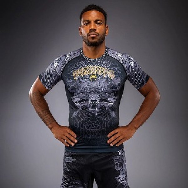Photo1: VENUM Rashguard Wolf Atak Short Sleeve Black/Gray (1)