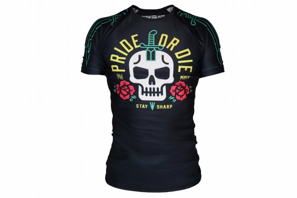 Photo1: PRiDEorDiE Rash Guard STAY SHARP Short Sleeve Black (1)
