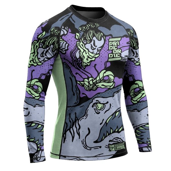 Photo4: PRiDEorDiE Rash Guard DANGEROUS WATER V2 Long Sleeve Black/Purple (4)