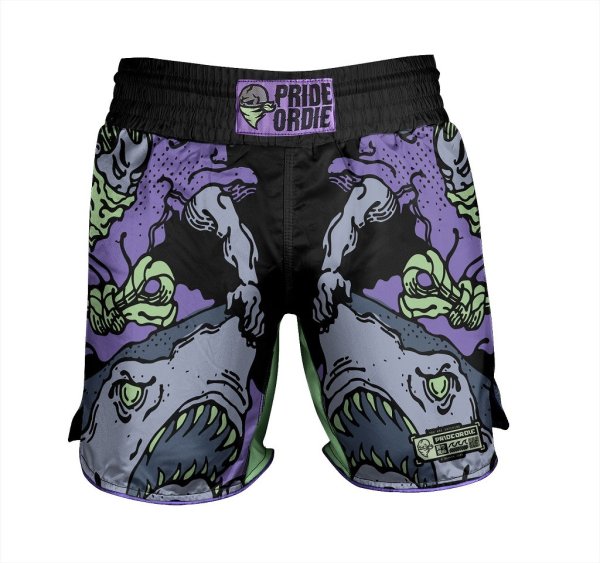 Photo1: PRiDEorDiE Fight Shorts DANGEROUS WATER V2 Black/Purple (1)