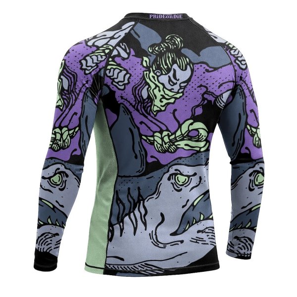 Photo3: PRiDEorDiE Rash Guard DANGEROUS WATER V2 Long Sleeve Black/Purple (3)
