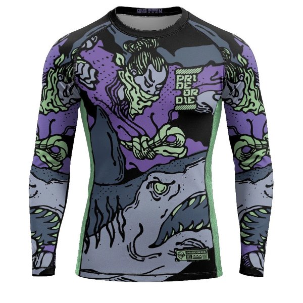 Photo1: PRiDEorDiE Rash Guard DANGEROUS WATER V2 Long Sleeve Black/Purple (1)