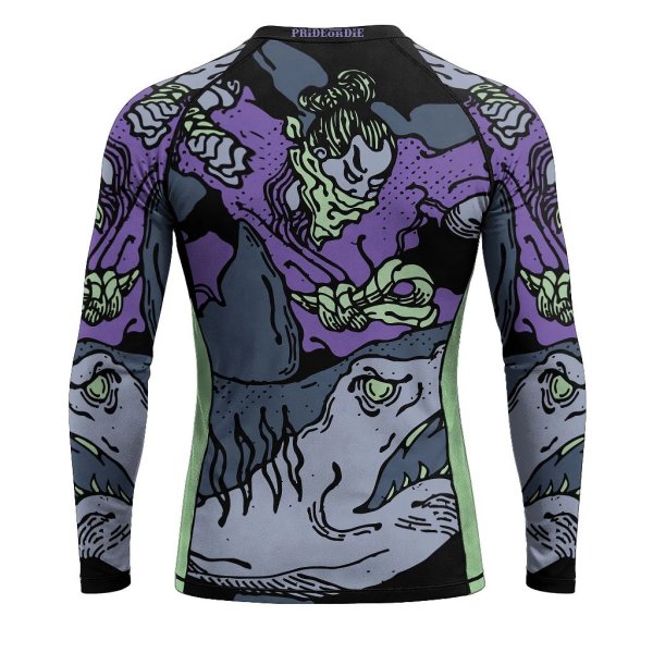 Photo2: PRiDEorDiE Rash Guard DANGEROUS WATER V2 Long Sleeve Black/Purple (2)